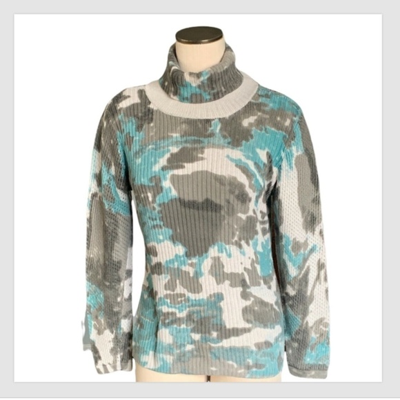Spanner Womens Camo Turtleneck Sweater Sz L  khaki, teal, beige #251C - Picture 1 of 5
